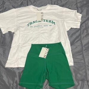 Willo White and Green Track Team T-Shirt and Shorts Set